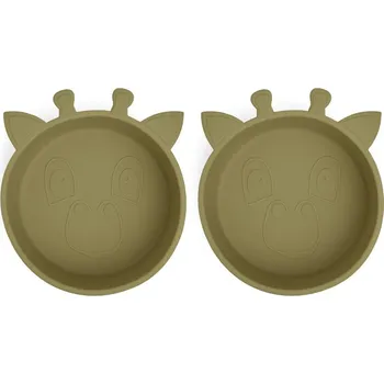 Nuuroo Alex Giraf silikonová miska 2 ks, Olive Green
