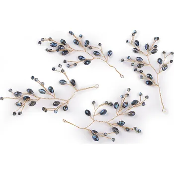 Vánoční dekorace Větvička drátěná s broušenými korálky hand made Varianta: 5 modrá zlatá, Balení: 4 ks
