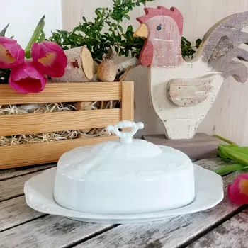 MARIE LOUISE máslenka hranatá, bílá, Thun 1794 (Porcelánová máslenka 2. jakost)