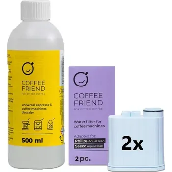 Příprava kávy Coffee Friend 2x vodní filtr pro kávovary Philips / Saeco + odvápňovač Coffee Friend 500 ml
