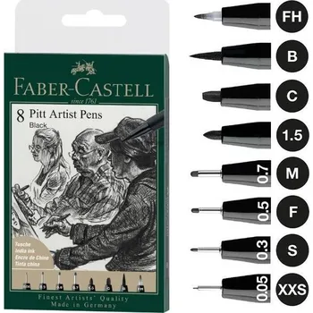 Faber-Castell Popisovač PITT Artist Pen - sada 8 ks, různé hroty, černý
