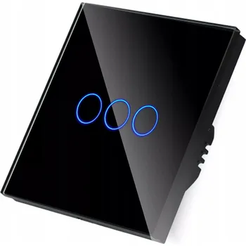 vypínač DOTYKOVÝ SPÍNAČ SVĚTLA TROJITÝ SKLENĚNÝ VYPÍNAČ ZAP/VYP NULOVÝ VODIČ 3G ČERNÝ