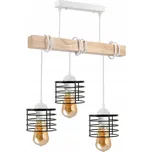 BERGE LED závěsné stropní svítidlo, dřevěné, bílé, 3xE27, loft pružina