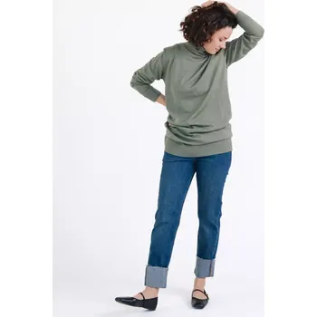 Dámský svetr Dámský vlněný rolák Merino Long XXL Olivová