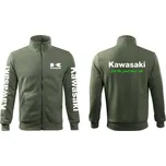 Pánská mikina na zip s motivem Kawasaki - Khaki - Velikost 3XL