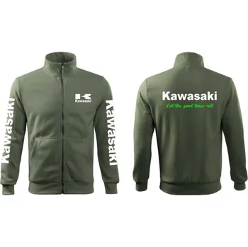 Pánská mikina MOTO TRIKA mikina na zip s motivem Kawasaki - Khaki