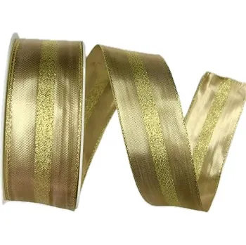 Stuha Stuha zlatá OUTDOOR LONDON GOLD lurexová 40mm x 20m (11,-Kč/m) (Stuha lurexová, zlatá, s matným pruhem, oboustranná, s vetkaným drátkem v lemu, vhodná na venkovní použití)