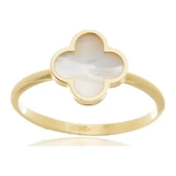 Prsten Dámský perleťový prsten čtyřlístek ze žlutého zlata PR0626F + DÁREK ZDARMA