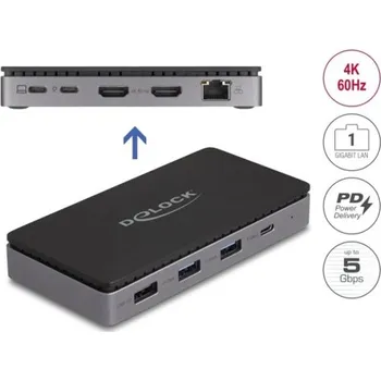 Delock Dokovací stanice USB Type-C™ 4K - duální HDMI MST / USB / Gibabit LAN / PD 3.0 85 W 88271
