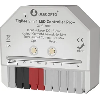 Ovladač světel Gledopto Zigbee+RF Pro+ 5-in1 RGBWCCT Ultra Mini LED controller - ovladač LED pásků, 10A GL-C-301P