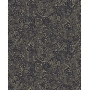 Tapeta Masureel Vliesová tapeta na zeď, černo-zlatá, listy, ROM103, Romance, Masureel, velikost 10,05 x 0,53 m