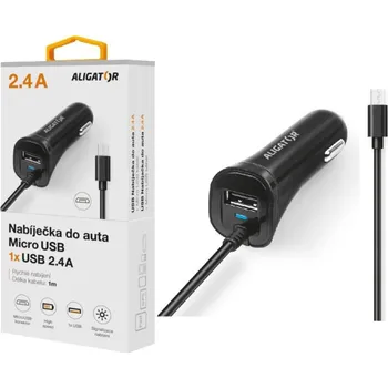 ALIGATOR Nabíječka do auta ALIGATOR, Micro USB s USB výstupem, 2,4A, černá