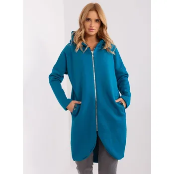 Dámská mikina Dlouhá modrá mikina s kapucí a kapsami Tina RUE PARIS RV-