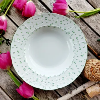 Talíř NATALIE talíř hluboký 23 cm, zelené lístečky, Thun 1794 (Porcelánový talíř 1. jakost)