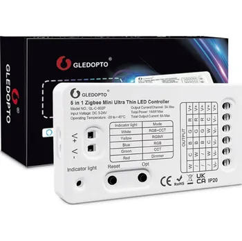 Ovladač světel Gledopto Zigbee+RF Pro 5-in-1 Mini Ultra Thin RGBW LED controller - ovladač LED pásků, 6A GL-C-002P