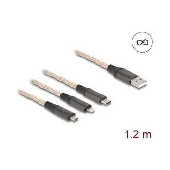 Datový kabel Delock Nabíjecí kabel USB RGB 3 v 1 z Typ-A na Lightning™ / Micro USB / USB Type-C™, 1,20 m 88158