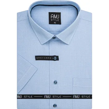 Pánská košile Pánská košile AMJ, světle modrá s vytkávaným síťovaným vzorem, VKSR1455, krátký rukáv, slim-fit, vel. 45