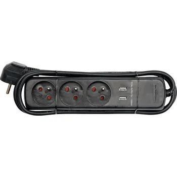 Sada nářadí Elektrický prodlužovač 1,5m, 3zástrčky,2xusb