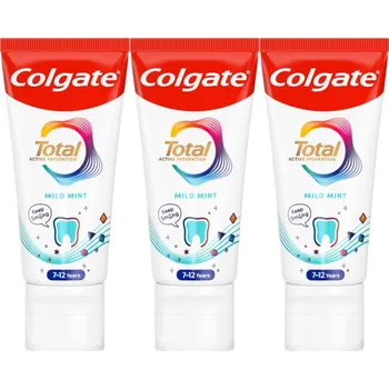 zubní pasta Colgate Total Junior Active Prevention Mild Mint zubní pasta pro důkladné vyčištění zubů a ústní dutiny pro děti 3x50 ml