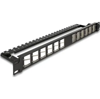 Patch panel Delock Patch panel Keystone 19”, 24 portový, úhlový, s uvolňováním napětí, černý 67042