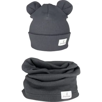 Dívčí mikina Mimilove Sada čepičky MEDVÍDEK s nákrčníkem Grafit 06-24m.