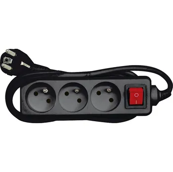 Sada nářadí Kabel prodlužovací 1,5 m vypínač 3 zásuvky,černý typ E