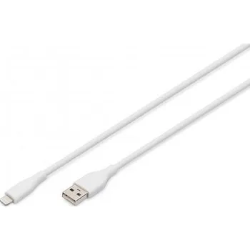 Napájecí kabel Digitus USB Silicone charging cable, USB-A - Lightning 0,5m, USB 2.0, 12W, white AK-600108-005-W