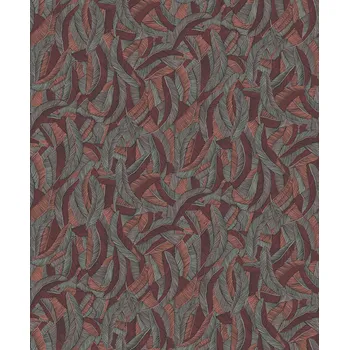 Tapeta Masureel Vliesová tapeta na zeď, šedo-červená, listy, peříčka, ROM204, Romance, Masureel, velikost 10,05 x 0,53 m