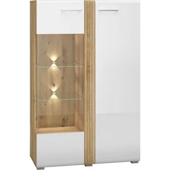 Knihovna Vitrína nízká s policemi do obývacího pokoje Adagio - ML Meble Dub Castello / Bílý Lesk 92x143 cm