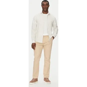 Pánské oblečení Calvin Klein Jeans Košile Linen Stripe Slim Shirt K10K109332 Béžová Regular Fit 42