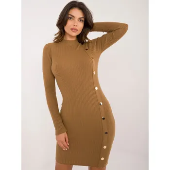 Dámské šaty Elegantní béžové šaty s dlouhým rukávem AT-