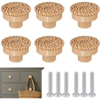 Zahradní dekorace Ahaimy Pack 6 ratanových nábytkových knoflíků, komodových knoflíků, zásuvkových knoflíků,