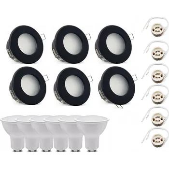 Bodové svítidlo 6x Sada hermetické svítidlo IP44 + 6x LED 5W bodové světlo pro podhled, matná černá