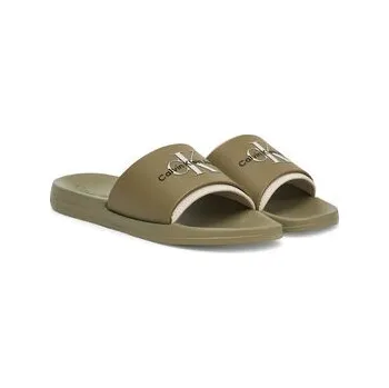 Oblečení a móda Calvin Klein Jeans Nazouváky Slide Rubber Neoprene Monologo YM0YM00361 Khaki 42