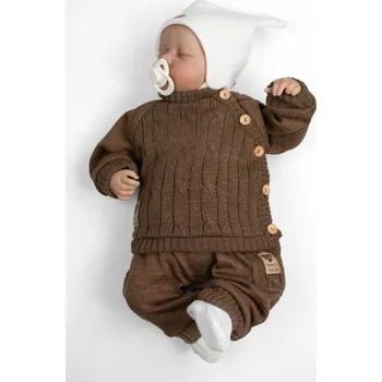 Kojenecká souprava Rostoucí pletený svetřík a kalhoty s kapsou Hand Made 2D, Nature, čokoládová, Velikost koj. oblečení 56/62 (0-3m)