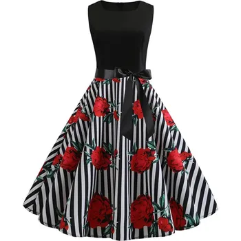 Dámské šaty Pinup šaty se vzorovanou sukni Velikost: S, Barva (Varianta): B001