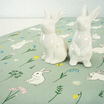 Velikonoční dekorace Obrus 140 Zajíček Velikonoční Ozdobný Sváteční Bavlněný Zelený