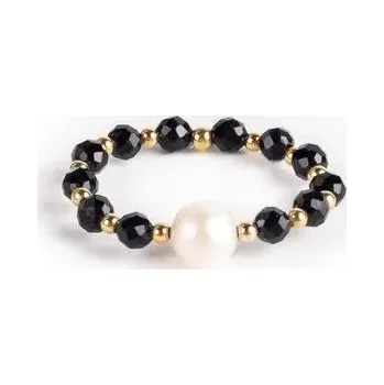 Prsten Flexibilní prsten 7 Angelic Eyes se zlatými kuličkami, turmalíny a perlou PR0759F + Dárek zdarma