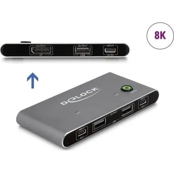 Delock Přepínač KVM z rozhraní USB-C™ na DisplayPort 8K 30 Hz s USB 2.0 11487