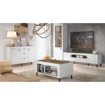 Obývací stěna Nábytek do obývacího pokoje Nivorta I, Osvětlení: bez osvětlení, Barva: bílá / bíla + dub whisky MIRJAN 5903211354847