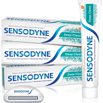 Dentální hygiena SENSODYNE DEEP CLEAN SADA ZUBNÍ PASTA PRO CITLIVÉ ZUBY 75 ML x3 + DÁREK!
