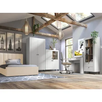 Dětský pokoj Set nábytku pro mládež Nivorta II, Osvětlení: bez osvětlení, Barva: bílá / bílá + dub whisky + Cloud 03 MIRJAN 5903211355042