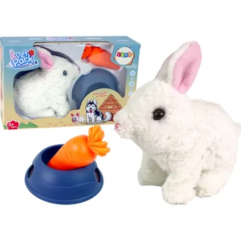plyšák LEAN Toys Pet Park interaktivní králíček s miskou s mrkví bílý