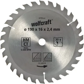 Pilový kotouč Wolfcraft pilový kotouč hrubé řezy ø190x30 Z30 6736000