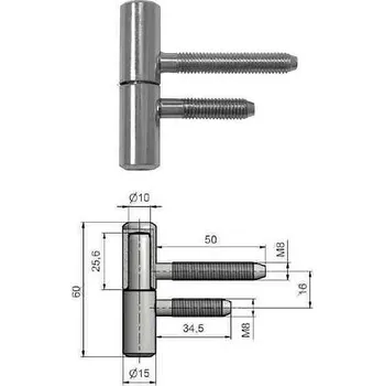 pant Závěs dveřní 60/10M8/50 M8/34.5 Nikl č.96158700 (Závěs dveřní do dveří závěs pant na dveře panty)