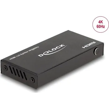 Delock HDMI Splitter 1 x vstupní HDMI na 2 x výstupní HDMI 4K 60 Hz, se zařízením na snížení měřítka 18651