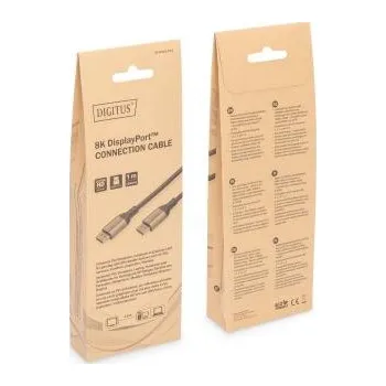 Video kabel DIGITUS 8K @ 60Hz; DP tp DP Connectioncable; DP 1.4 Alu Housing; Black; 1m DB-340105-010-S