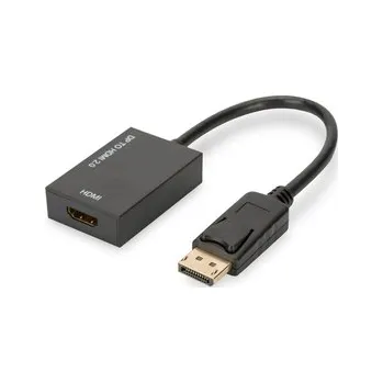 Video kabel Digitus Adaptérový kabel DisplayPort, DP - HDMI typ A M/F, 0,2 m, se zámkem, HDMI 2.0, akt., zlatý, černý DB-340415-002-S