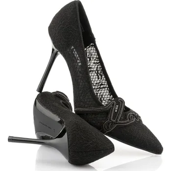 Dámské lodičky LODIČKY KARL LAGERFELD SARABANDE SIGNATURE LOGO COURT BLACK SATIN TEXT MONO