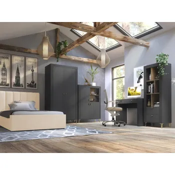 Obývací stěna Set nábytku pro mládež Nivorta II, Osvětlení: bez osvětlení, Barva: černá / černá + dub whisky +Cloud 03 MIRJAN 5903211355004